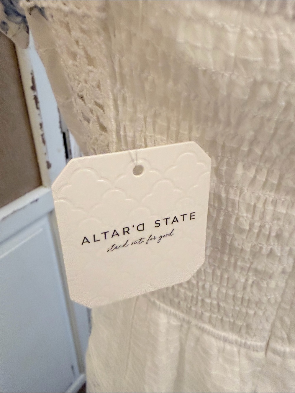 NWT Altar’d State White Blue Floral Lace Tie Strap Cottagecore Maxi Dress M - Picture 6 of 7